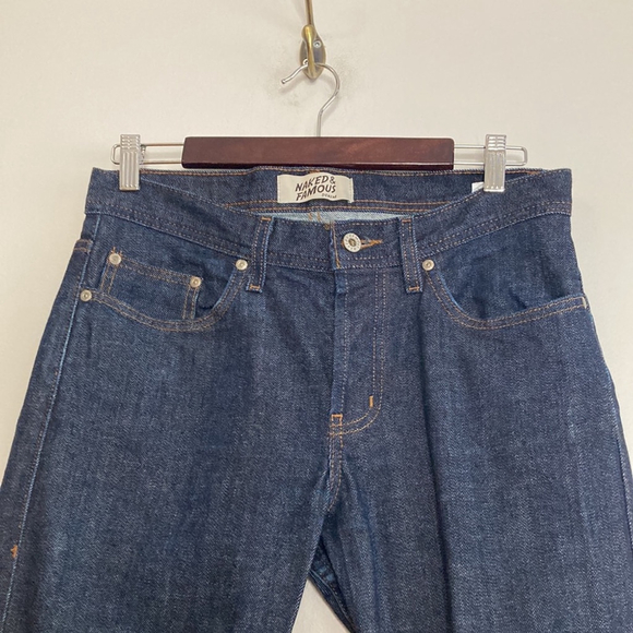 Naked and Famous Jeans Mens 31 x 32 Weird Guy Dark Blue Indigo Stretch Selvedge - Picture 3 of 13